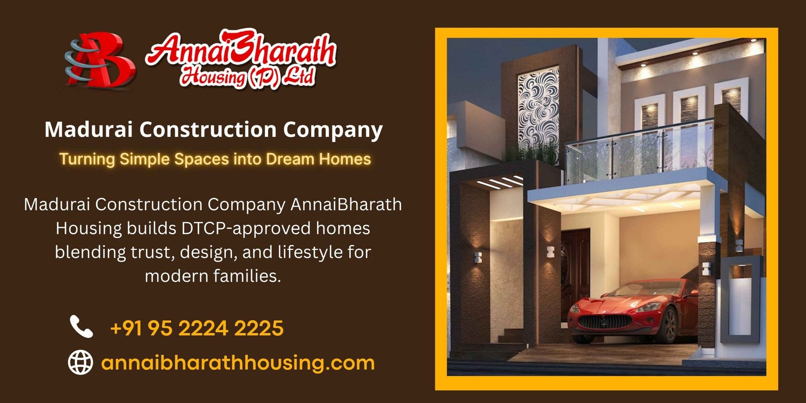 Modern DTCP-approved home design by AnnaiBharath Housing, leading Madurai construction company.