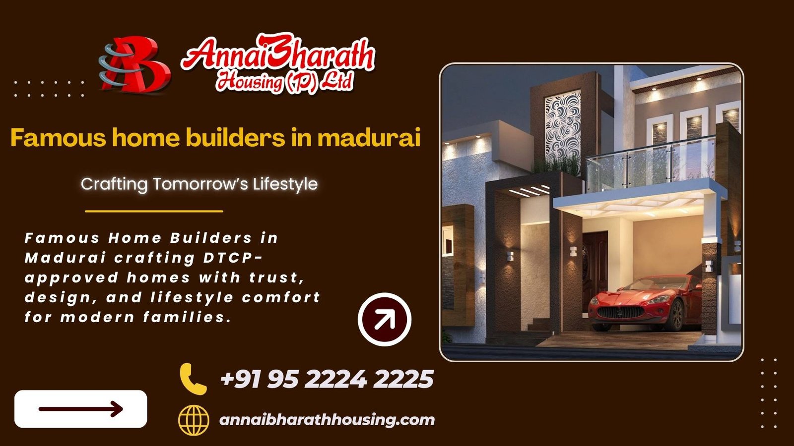 Famous home builders in Madurai by AnnaiBharath Housing crafting DTCP approved modern homes.