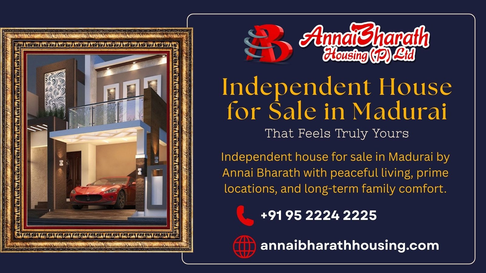 Independent house for sale in Madurai by Annai Bharath Housing with modern design and private parking