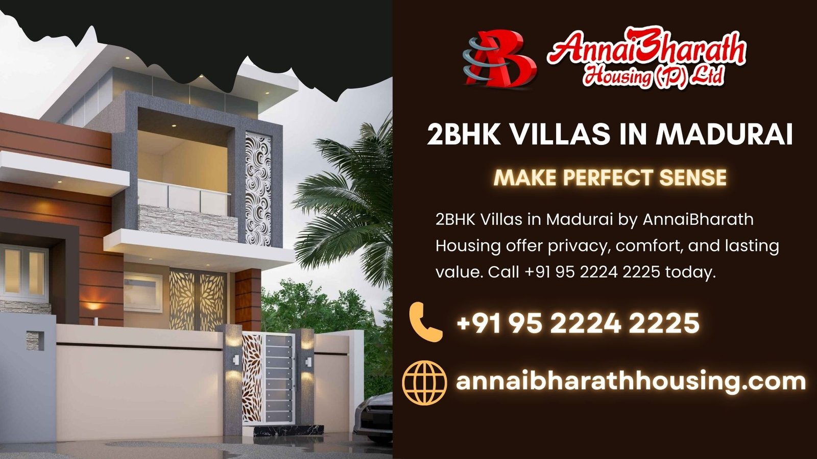 2BHK Villas in Madurai by AnnaiBharath Housing offer privacy, comfort, and lasting value. Call +91 95 2224 2225 today.