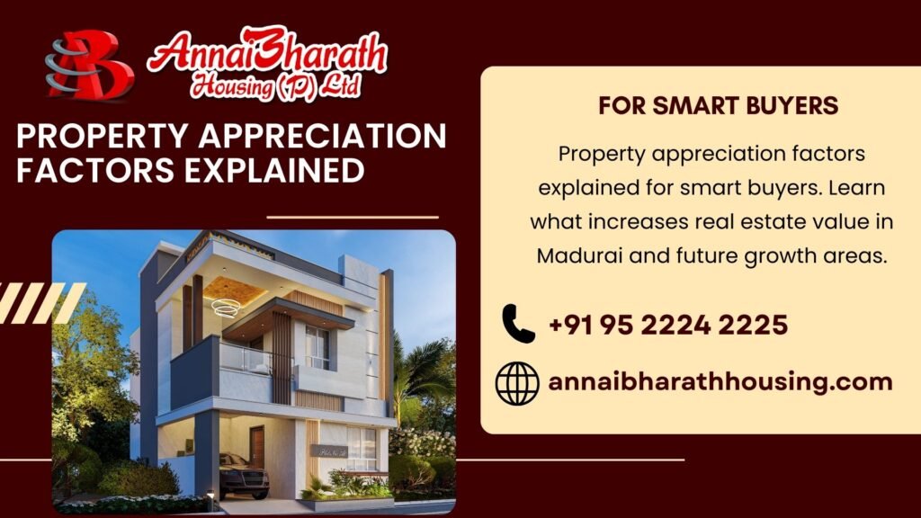 Property appreciation factors explained for smart buyers. Learn what increases real estate value in Madurai and future growth areas.